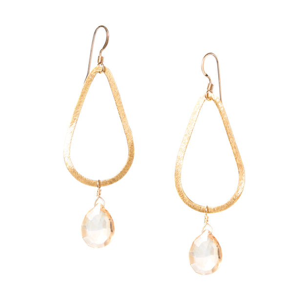 Gold Teardrop Gemstone Earrings - SASKIA