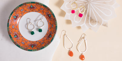 Our handmade gemstone earrings each have different stones unique in size shape and color.