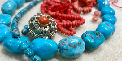A selection of turquoise beads from the SASKIA studio