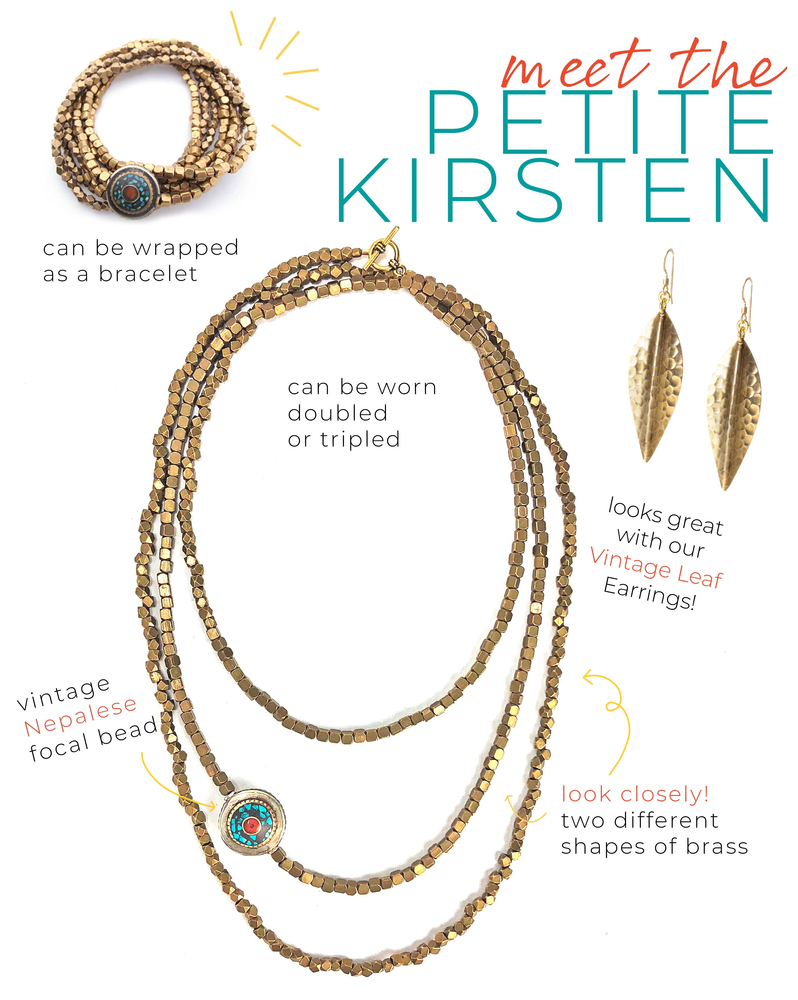 Petite Kirsten | SASKIA | Beaded Brass Necklace