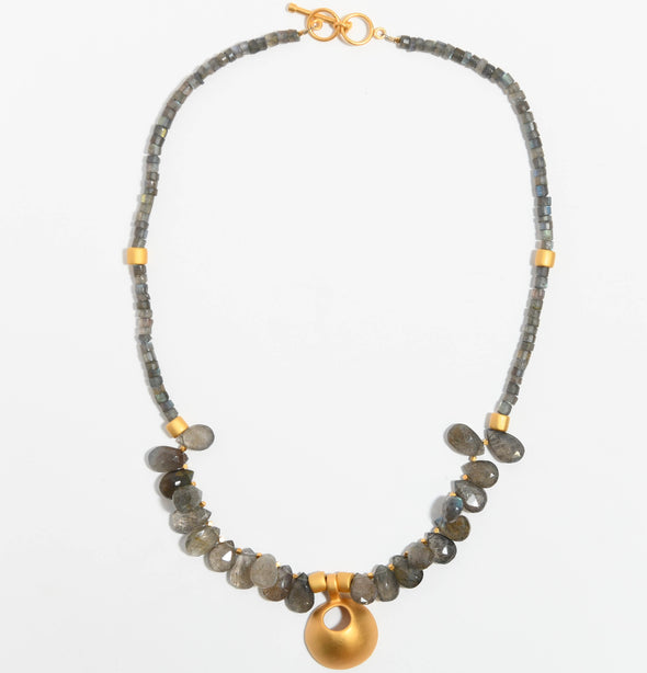 Labradorite Teardrop Gold Circle Pendant