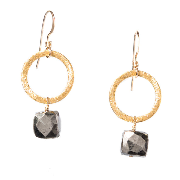Gold Circle Gemstone Earrings - SASKIA