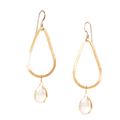 Gold Teardrop Gemstone Earrings - SASKIA