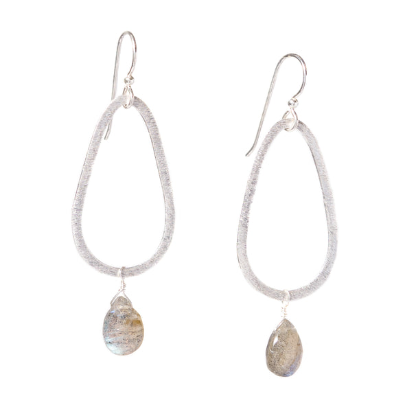 Silver Teardrop Gemstone Earrings - SASKIA