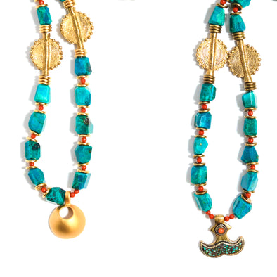 Two of a Kind Chrysocolla with Brass Pendant